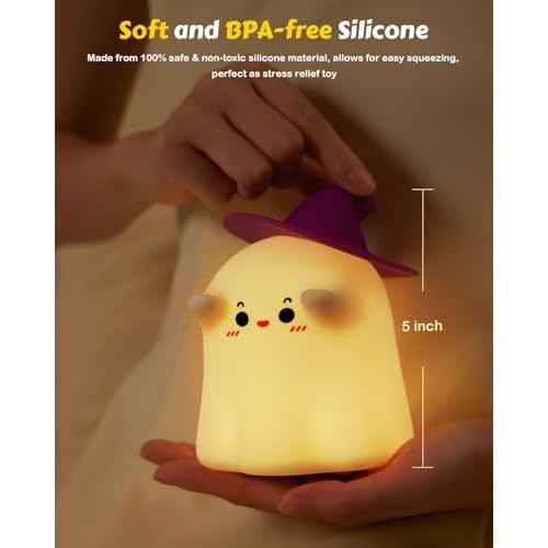 Luditek Cute Ghost Night Light Lights, Silicone Dimmable Ghost Lamp Desk Decor for Halloween Decorations Indoor Home Room Office Table, Halloween Gifts for Women, Girls, Kids