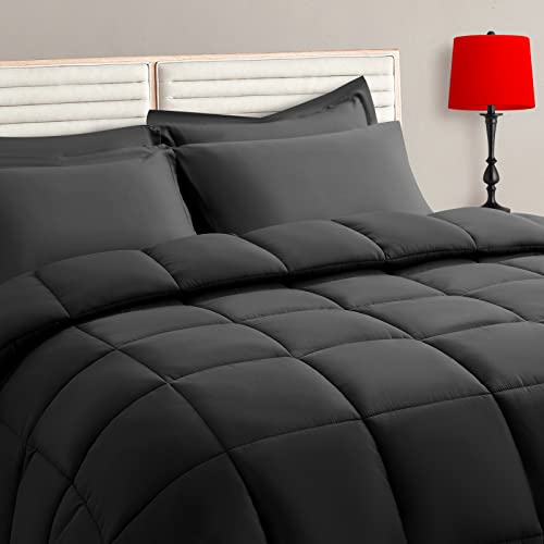 TAIMIT Full Size 7-Piece Comforter Set Dark Grey All-Season Bedding in a Bag