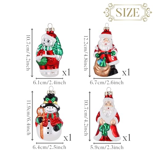 Valery Madelyn Christmas Glass Ornaments Set - 4 Decorative Holiday Balls