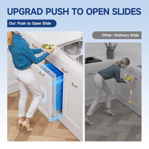 Insputer Silver Double Pull-Out Under Cabinet Trash Can with Push to Open
