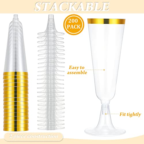 CHENGU Gold Rim Disposable Champagne Flutes 5 oz Pack of 200 for Weddings & Parties