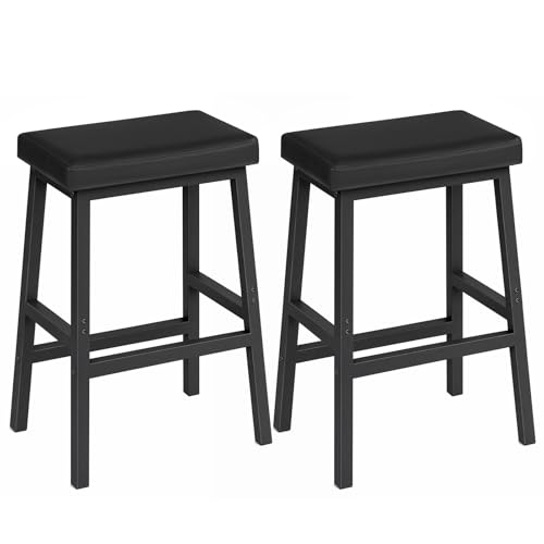 HOOBRO Black Counter Height Bar Stools Set of 2 - Upholstered Kitchen & Dining Chairs