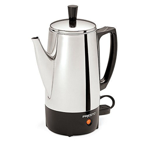 Presto 02822 Stainless Steel 6-Cup Electric Coffee Percolator - Fast Brewing, Compact Design