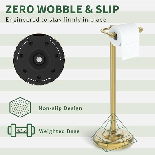 Brushed Gold Stainless Steel Freestanding Toilet Paper Holder Stand - Modern Pivoting Design