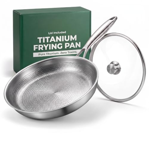 9.8-Inch Titanium Non-Stick Frying Pan with Lid - Hammered Skillet, Single Size