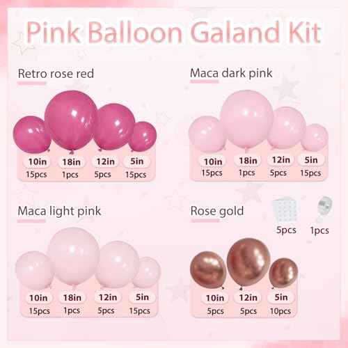 Pink Balloons Arch Kit, Hot Light Pink Rose Gold Arch Kit Different Sizes 18 12 10 5 inch for Wedding Birthday Princess Theme Bridal Shower Bridal Shower Party Decorations