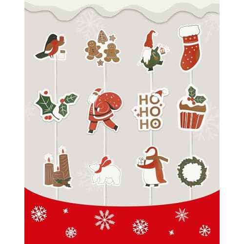 400 Pcs Christmas Cupcake Liners with 12 Pcs Cupcake Toppers, Mini Cupcake Liners, Mini Muffin Liners for Xmas Party, Baby Shower, Christmas Holiday, Birthday Party