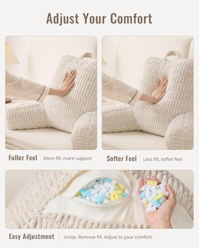 Textured Off White Large Reading Pillow with Arms & Pockets - 20 Inch