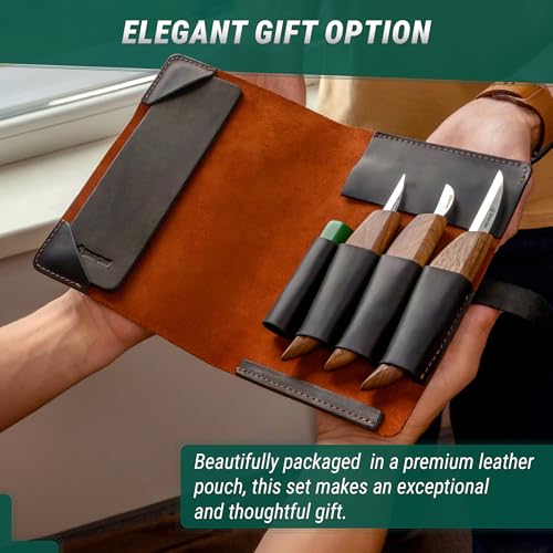 BeaverCraft Wood Carving Knife Set Deluxe S15X with Leather Case