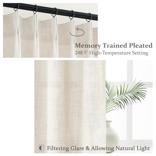 Birch Light Filtering Linen Curtains 60x84 Inches - Pack of 2, Rustic Ivory Semi Sheer Drapes with Pinch Pleats
