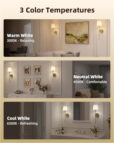 EZVALO Brass 24-Inch Rechargeable Wireless Wall Sconce Set of 2 with Remote, Dimmable RGB Lighting