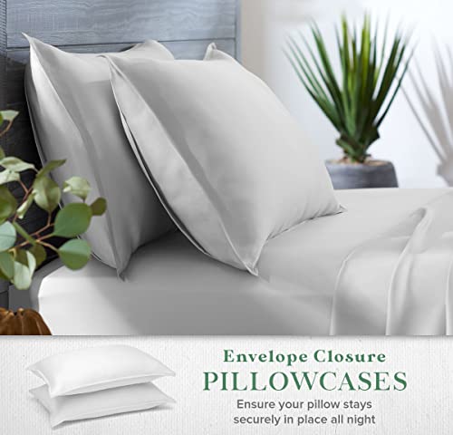 King Size Organic Eucalyptus Bed Sheets Set - Silky Soft Breathable 4 Piece, White