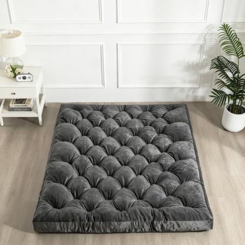 Japanese Floor Mattress Twin Size Foldable Futon Mattress Grey - Portable Tatami Pad for Camping & Guest Room
