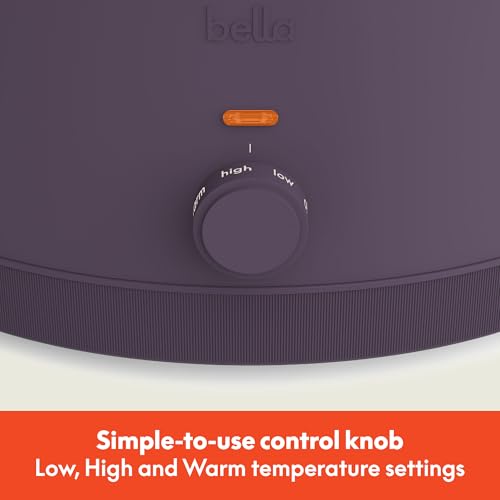 BELLA 6 Qt Manual Slow Cooker Plum - Non-Toxic Ceramic Coating, Cord Storage