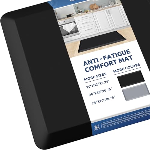 Black Kitchen Mat Cushioned Anti-Fatigue Rug 32"L x 20"W x 0.8" Thick - Supportive Floor Mat for Kitchen & Home Use