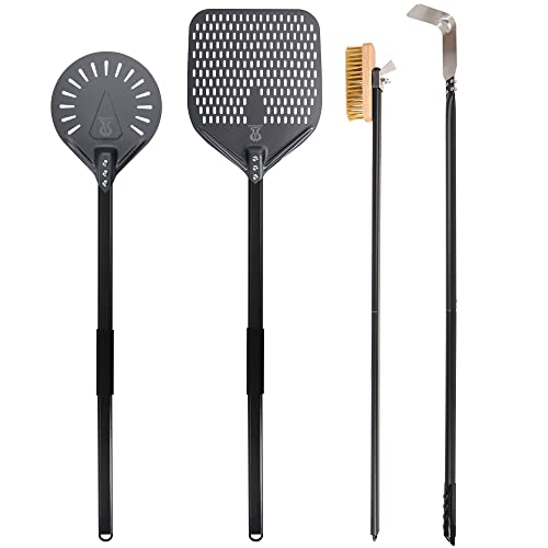 Pizza Turning Peel Set with 9-Inch Perforated & Rectangular Pizzas Poke Kit with Long Handles