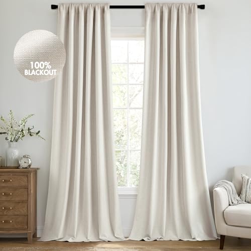 Blackout Linen Curtains 50x96 Inches - Pack of 2 Birch Variation