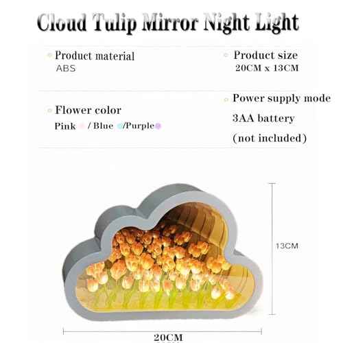 DIY Tulip Night Light,Cloud Tulip Mirror Night Light,LED Handmade Simulated Tulip Table Lamp,Room Desktop Decor for Teen Girls,Tulip lamp for Bedroom (Pink)