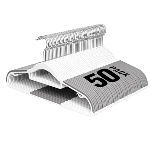 White & Dark Gray Plastic Hangers 50 Pack - Non-Slip, Heavy Duty Closet Organizers
