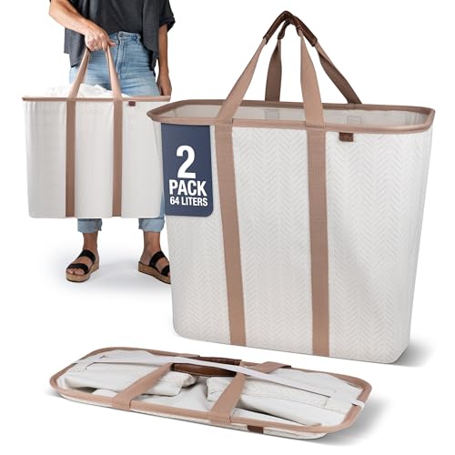 LUXE Cream Herringbone Collapsible Fabric Laundry Hamper - Pack of 2