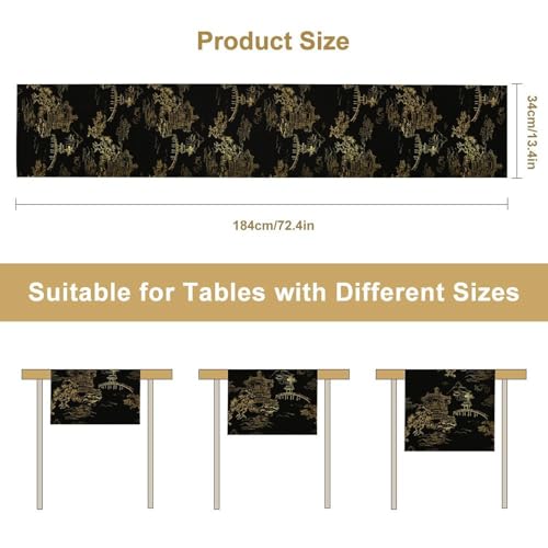 DKMQQUL 13x36 Inch Chinese Table Runner - Retro Landscape Ink Print
