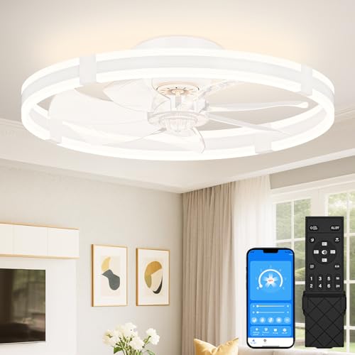 VOLISUN White 23.6-inch Low Profile Ceiling Fan with Dimmable Light & Remote