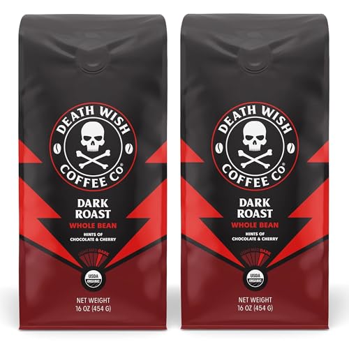 Organic Dark Roast Whole Bean Coffee 16 oz Pack of 2 - Bold, Fair Trade & USDA Certified