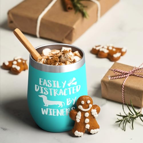 Lifecapido Dachshund Insulated Wine Tumbler 12oz Aqua Blue - Funny Dog Mom Gift
