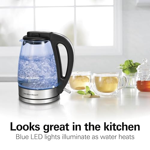Glass Electric Tea Kettle 1.7L Water Boiler & Heater - Blue LED, Auto Shutoff