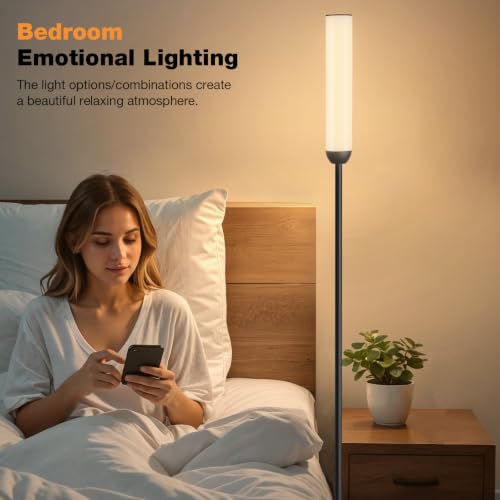Black 65-Inch LED Floor Lamp with Remote Control & Foot Switch