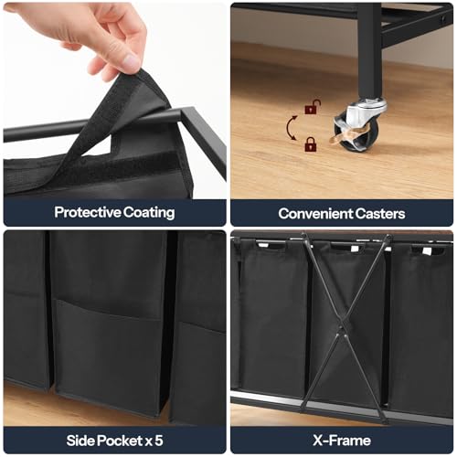 Laundry Sorter with 5 Removable Oxford Fabric Bags and Wheels - Rustic Brown & Black