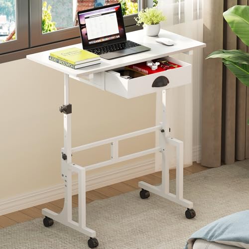 White Adjustable Standing Desk for Walking Pad Treadmill - Portable Mobile Laptop Workstation with Drawer, 31.89 x 15.75 Inches