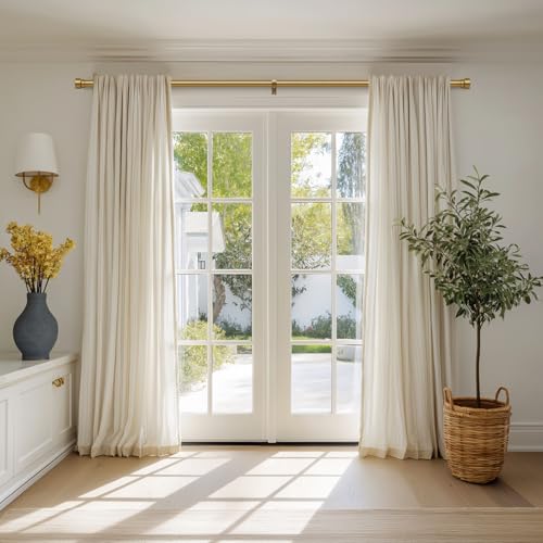 Gold Curtain Rods 2 Pack - Adjustable 66-120 Inches Heavy Duty Brass Support with Solid Metal Finials - Farmhouse Style