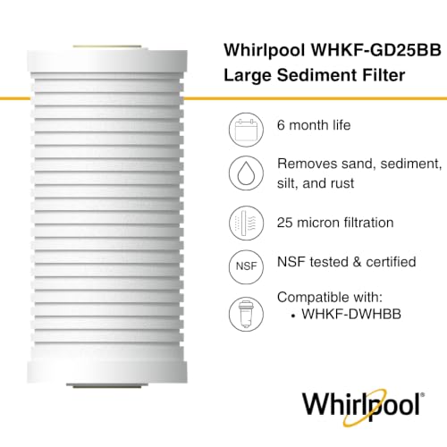 Whirlpool 10x4.5 Inch Whole House Sediment Water Filter Cartridge - 1 Pack, 25 Micron NSF Certified Replacement