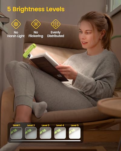 Glocusent Green USB Rechargeable Clip-On Book Light - Adjustable Brightness & Eye Care