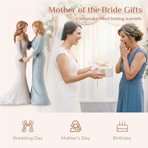 Mother of The Bride Figurine Gifts for Wedding & Engagement - Bride with Mom Touching Cheek Variation