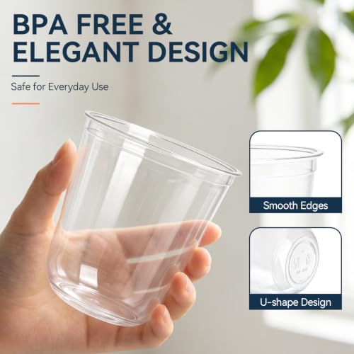 WELLIFE 200 Pack 12 oz Clear Disposable Plastic Cocktail & Wine Cups - BPA-Free, Recyclable, Elegant U-Shaped Design, Party & Event Use
