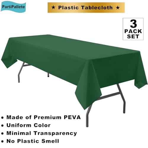 3-Pack Premium Plastic Dark Forest Green Tablecloth Disposable 54 x 108 Inch. Rectangle Table Cover Party Hunter Jungle Green Table Cloths for Parties Birthday Wedding Christmas Banquet