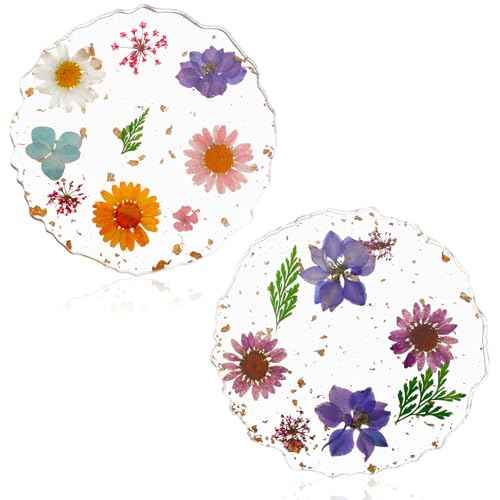 Flower Coasters Set of 2, Non-Slip Resin Cup Mat, Reusable Coasters for Tabletop Protection for Desk for Home Office Bar