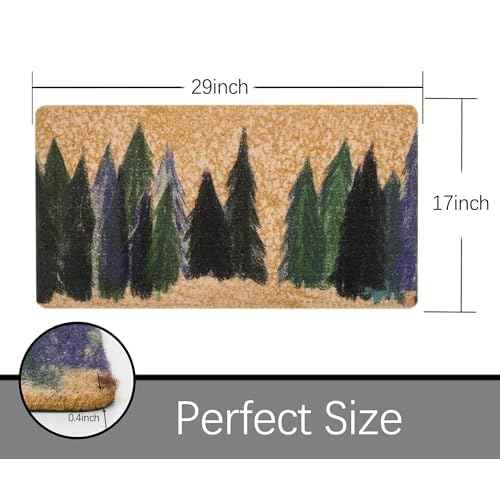 Christmas Pine-Trees-Snowflake Welcome-Doormat,Non Slip Coir Entry Doormat Festival Rugs Decration 17" x 29"