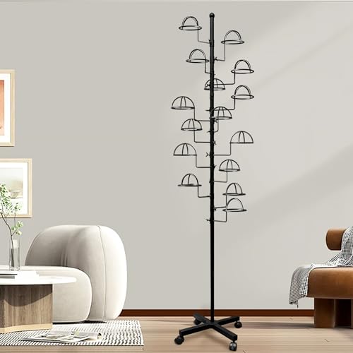 Black Montex Hat Rack Stand with 16 Rotatable Circular Hooks, Space-Saving Display
