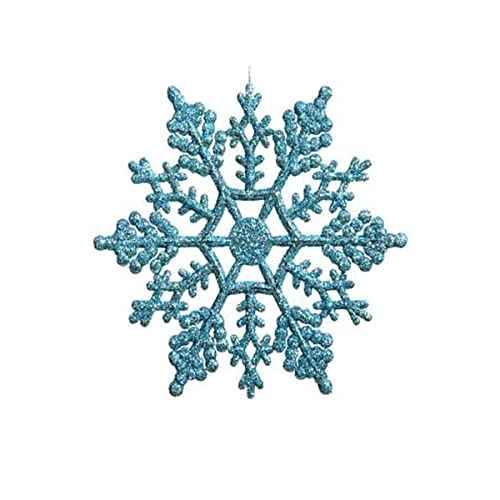 Kipokalor Turquoise plastic Snowflake Ornaments 24pcs tiny Sparkling Iridescent Glitter Snowflake Ornaments on String Hanger for Decorating,Chirstmass tree,Crafting and Embellishing (3inch, Turquoise)