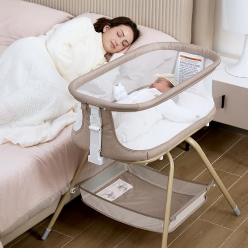 Angelbliss 3-in-1 Baby Bassinet Bedside & Rocking Crib Khaki