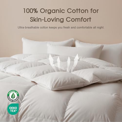 King Size Feather Down Duvet Insert - 100% Organic Cotton Cover, White Variation
