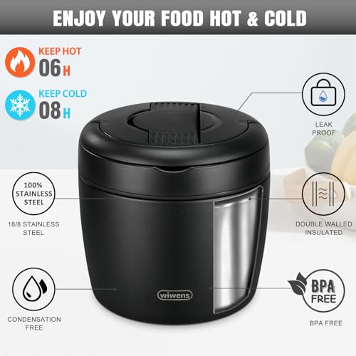 Wiwens 32oz Thermo Food Jar Black - Insulated Leakproof Soup Bento Container with Spoon