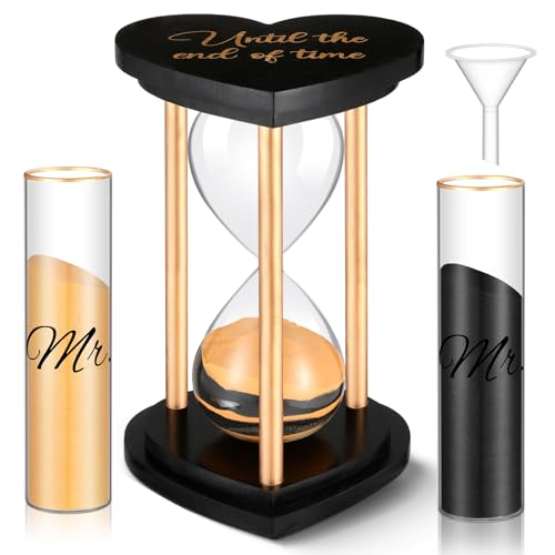 Unity Sand Ceremony Set Black Gold Retro Wedding Hourglass with Vases & Sand - Elegant Gift