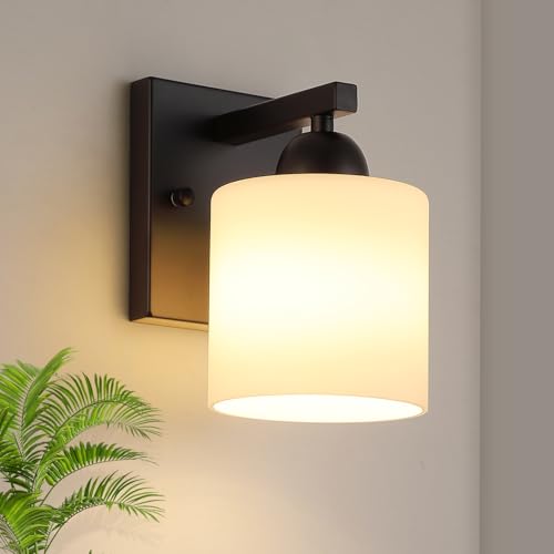 Matte Black Milk Glass Wall Sconce - 1 Pack Indoor Hardwired Wall Light Fixture with E26 Socket - Matte Black / 1 Light