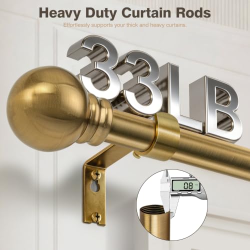 Parutta Brushed Brass Curtain Rod 32-152 Inch Heavy Duty Adjustable Drape Rod with Finials
