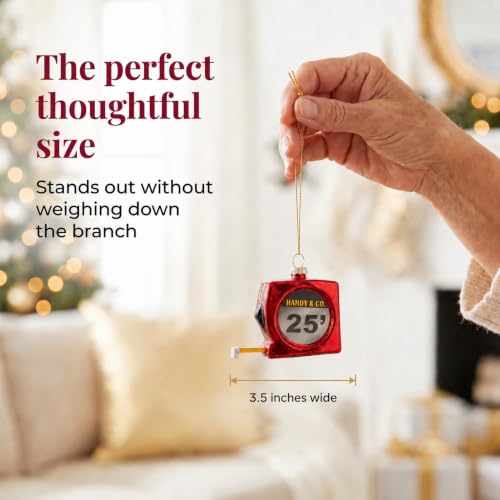 Glass Tape Measure Ornament - Holiday Handyman Decor, 3.5 inch Christmas Tree Decoration