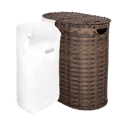 Handwoven Portable Laundry Hamper with Removable Liners - Mocha Brown, Oval 1-Pack